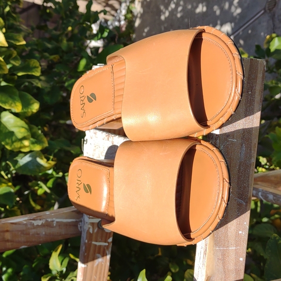 SARTO Leather Slide Sandal Low Chunky Heel 8 - Picture 10 of 12